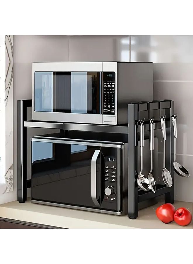 Black 2 Layer Heavy Duty Adjustable Microwave Stand Space Saving Countertop Organizer - Image 1